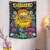 Hippie Sun Rectangle Wall Tapestry Mushroom Cactus Wall Hanging Background Cloth For Bedroom Decor