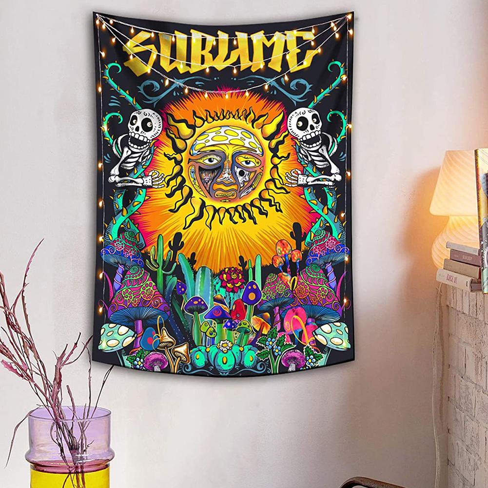 Hippie Sun Rectangle Wall Tapestry Mushroom Cactus Wall Hanging Background Cloth For Bedroom Decor