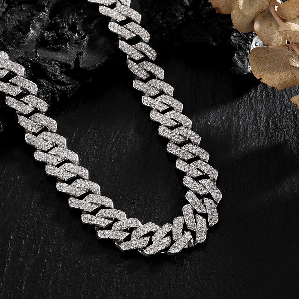 Yupsk 45/50CM Men Women Hip Hop Cuban Chain Iced Out Bling Rhinestone Necklace Hiphop Crystal Necklaces Fashion Jewelry