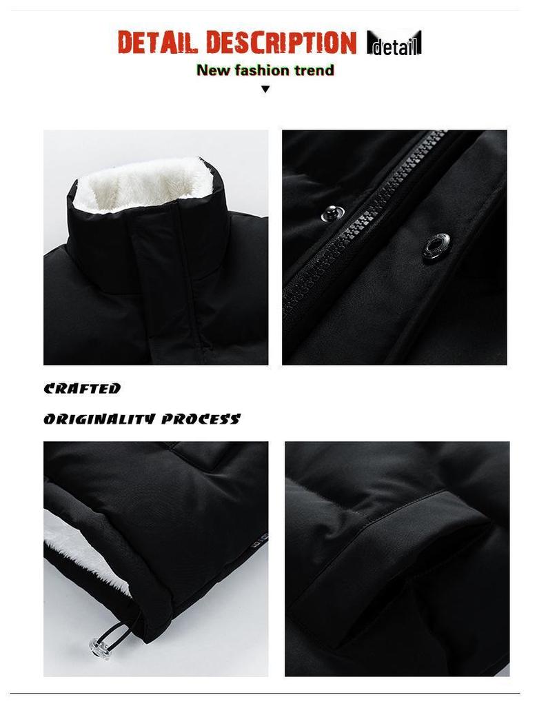 Hong Kong Style 2024 Men’s Lamb Wool Cotton Jacket - Trendy Stand-up Collar Coat Plus Velvet.