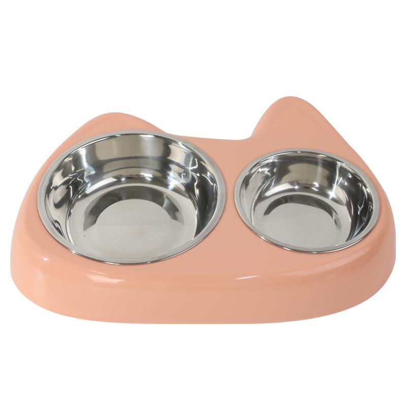 Cat Bowl, Anti-choking Slow Food Cartoon Size Cat Eye Double Bowl, Anti-slip and Easy-to-clean Stainless Steel Dog Bowl and Cat Drinking Bowl