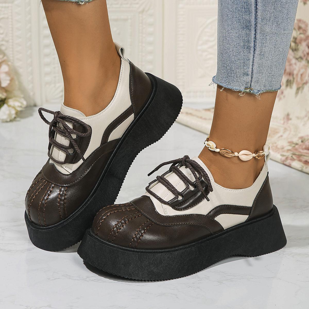 Мода 2024 года женская новая обувь на толстой подошве ретро-туфли на толстой подошве удобные студенческие туфли из натуральной кожи для женщин 35 коричневый 4384₽