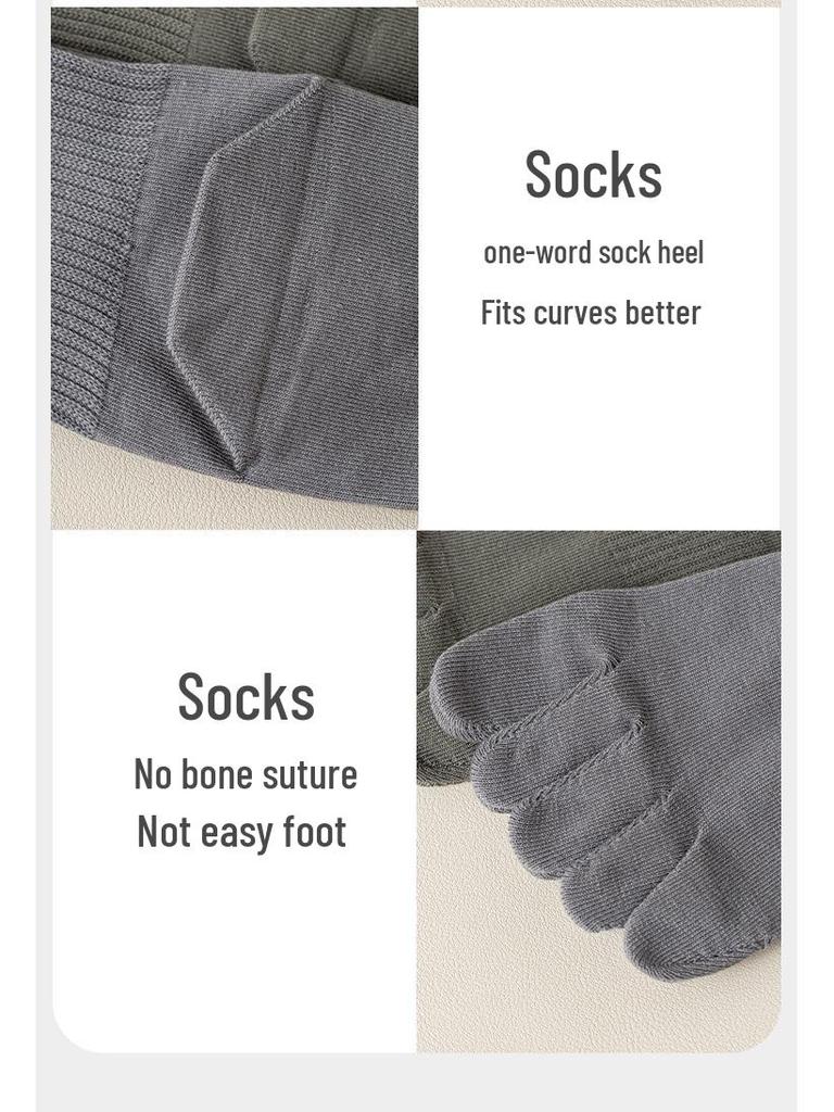 Men's Seamless Split Toe Cotton Socks: Solid & Striped, Breathable, Antibacterial, Anti-Odor, Mid-Calf Casual.