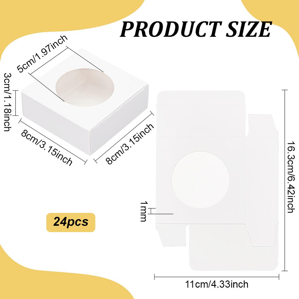 24pcs Cube Kraft Paper Storage Gift Boxes Visible Winbow Gift Packaging Case for Soap Packaging White 8x8x3cm