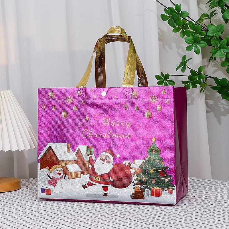 1 Pcs Red Wine Bottle Gift Champagne Pouch Merry Christmas Wine Bags Glittering Non Woven Insulated Wine Bags For Christmas Party