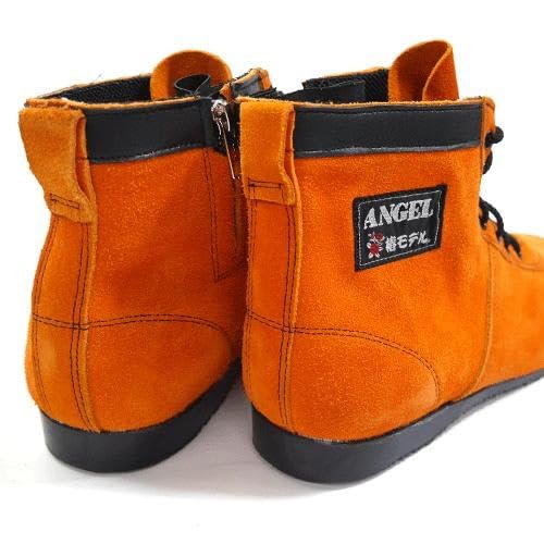 Velor modified safety shoes with maple cowhide steel JIS standard certified CHS29 [Tsubaki Model] medium-knit zipper, (orange), chrome, toecap,