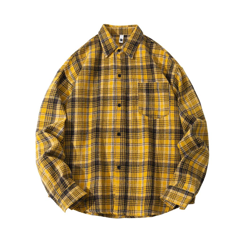 Herbst Herren Abgenutzt Verdickt Kariert Langarmhemd Herren Lockeres Revershemd