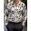 Colorful Geometry Pattern Hawaiian Shirts For Men Color Block 3D Printed Aloha Shirts Casual Loose Long Sleeve Lapel Tops Blouse