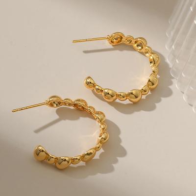 Vintage 18k Gold Plated Irregular Round Bead Brass Stud Earrings For Women