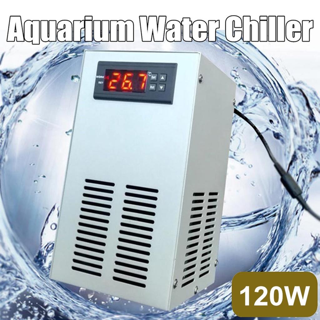 AC110-240V Aquarium Fish Tank Constant Cooling Equipment Temperature Control Tools LCD Display Water Chiller Cooling Device Silver 120W