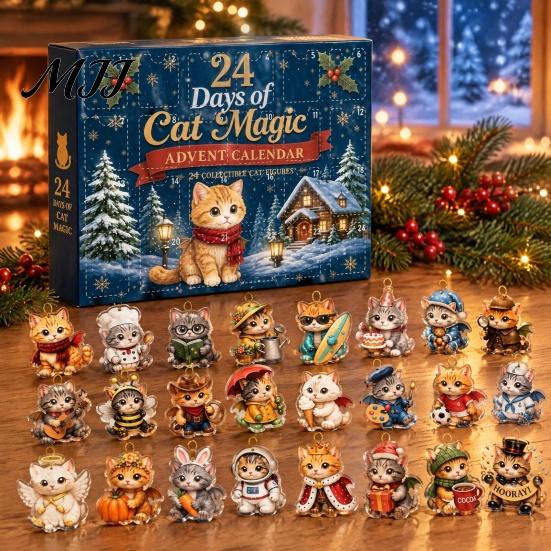 Daily Surprise Countdown 24 Days Christmas Animal Advent Calendar with Cute 2D Acrylic Dog/Cat/Cow/Duck/Flamingo Hanging Tree Ornaments Ornaments,