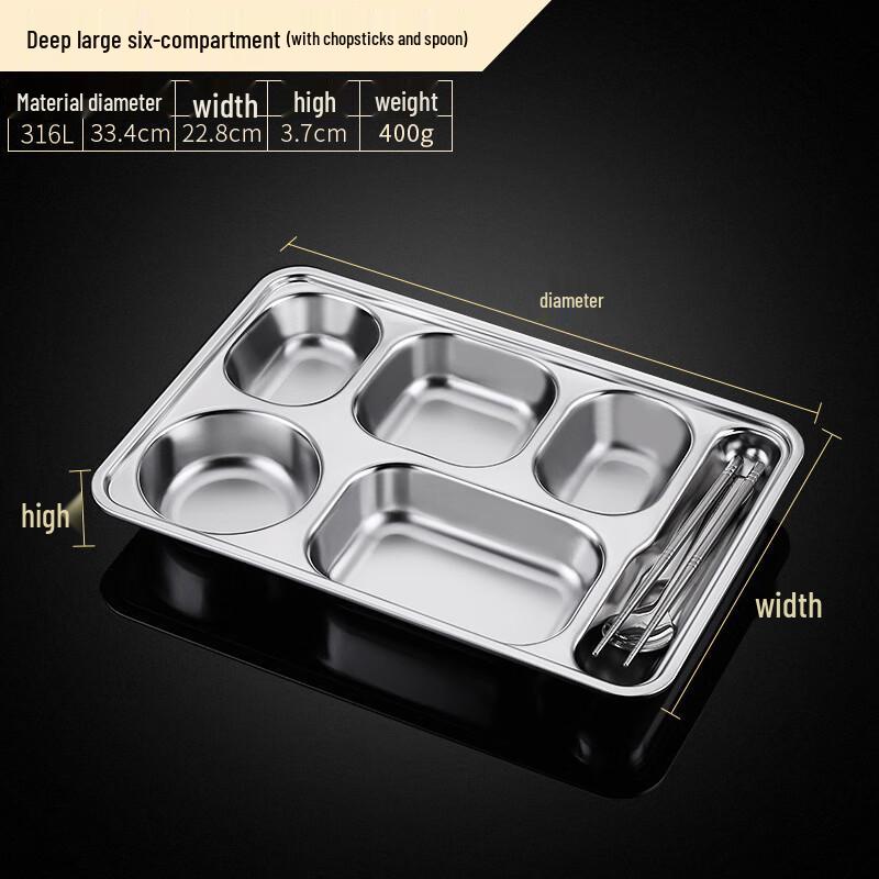 ZISIZ 316 Stainless Steel Divided Meal Plate