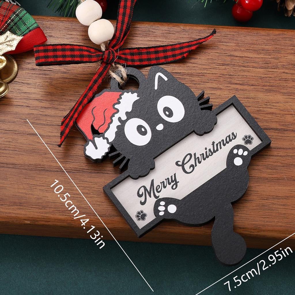 1pc Cute Black Cat Wooden Merry Christmas Decoration Xmas Tree Car pendant Creative Funny Home Party Ornament 2026 New Year