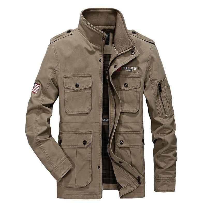 

Новая мужская куртка весна-осень средней и длинной длины из чистого хлопка, повседневное пальто Tide M хаки