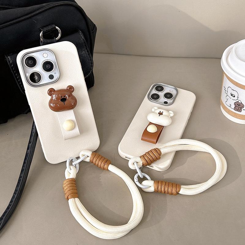 Bear Ring Portable Rope Mobile Phone Case for IPhone17promax Silicone for Apple 15 Anti-fall 14 Women's Model 16