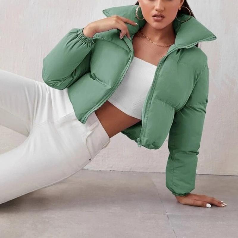 

Женское пальто на хлопковой подкладке 2023, зимнее модное повседневное пальто с длинными рукавами и воротником-стойкой, женская куртка M зелёный