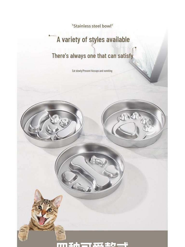 Stainless Steel Non-Slip Slow Feeder Pet Bowl for Cats & Dogs