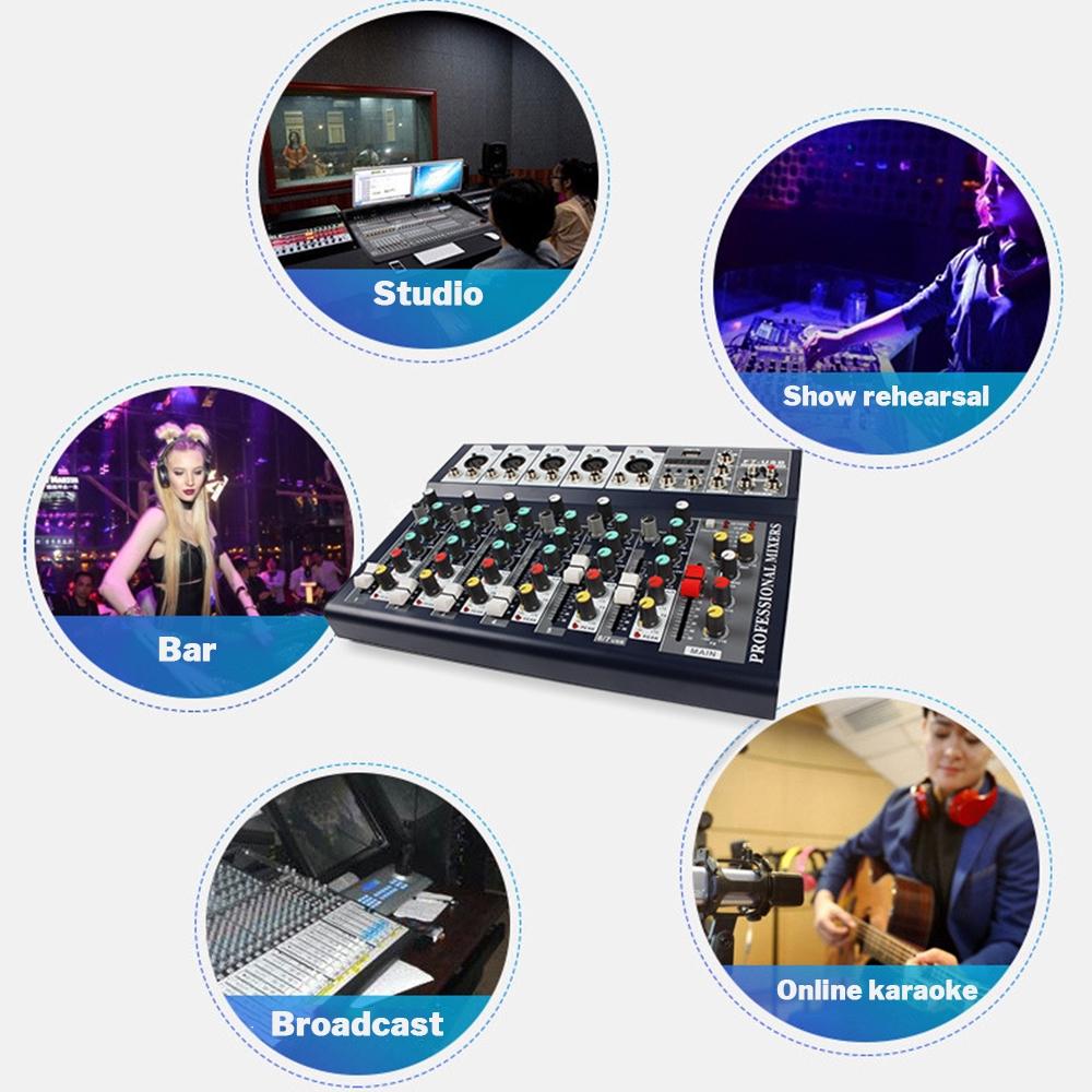 7 Channel  Bluetooth Audio Mixer USB Digital Microphone Sound Mixer Console Professional Karaoke Audio Mixer Amplifier 32x23.5x3.8cm