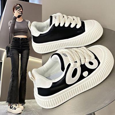 Otoño Nuevo Muffin Suela Blanda Zapatos de Skate Estudiante Femenino Blanco y Negro Panda Femenino Casual Deportes Zapatos Blancos Femeninos