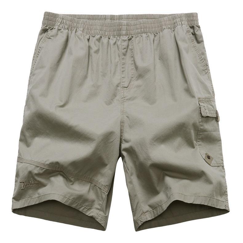 Men's Shorts Casual Cotton Button Elastic Waist Summer Beach Vacation Shorts with Multi-Pocket