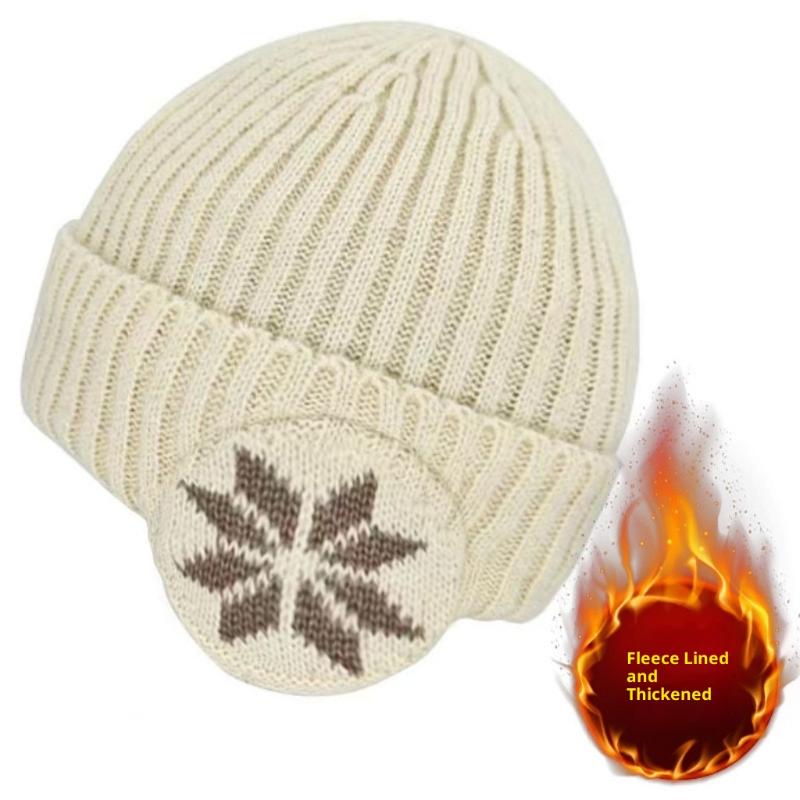 Unisex Warm Fleece Lined Knitted Hat Set for Men Winter Cycling Windproof Cold Proof Large Brim Woolen Overhead Accessory