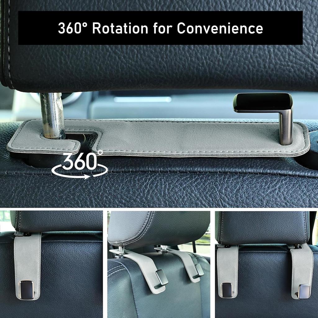 Car Seat Back Hook Metal With Suede Universal Vehicle Headrest Hangers Interior Storage Organizer For Purse Handbag Coat Grocery Bags 2 Pack Light