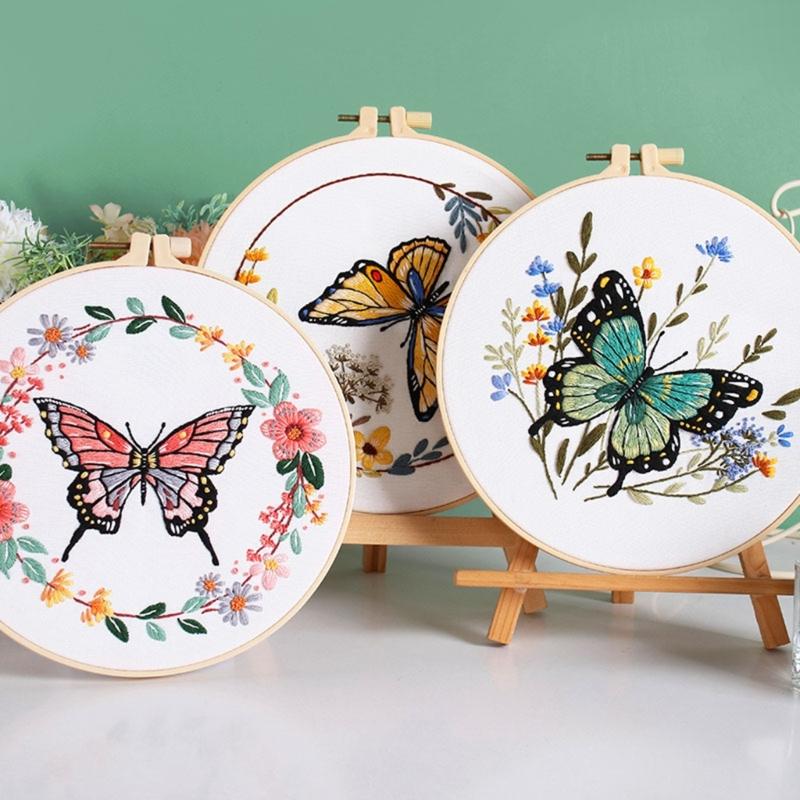 Butterfly Floral Embroidery Kits Embroidery Set with Thread and Needle Embroidery Starter Kits Crosses Stitching Set