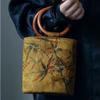 IELGY Fragrant Cloud Yarn Wooden Handle Ring Bucket Bag, Handbag, Literary and Retro National Style Bag, Medieval Handbag