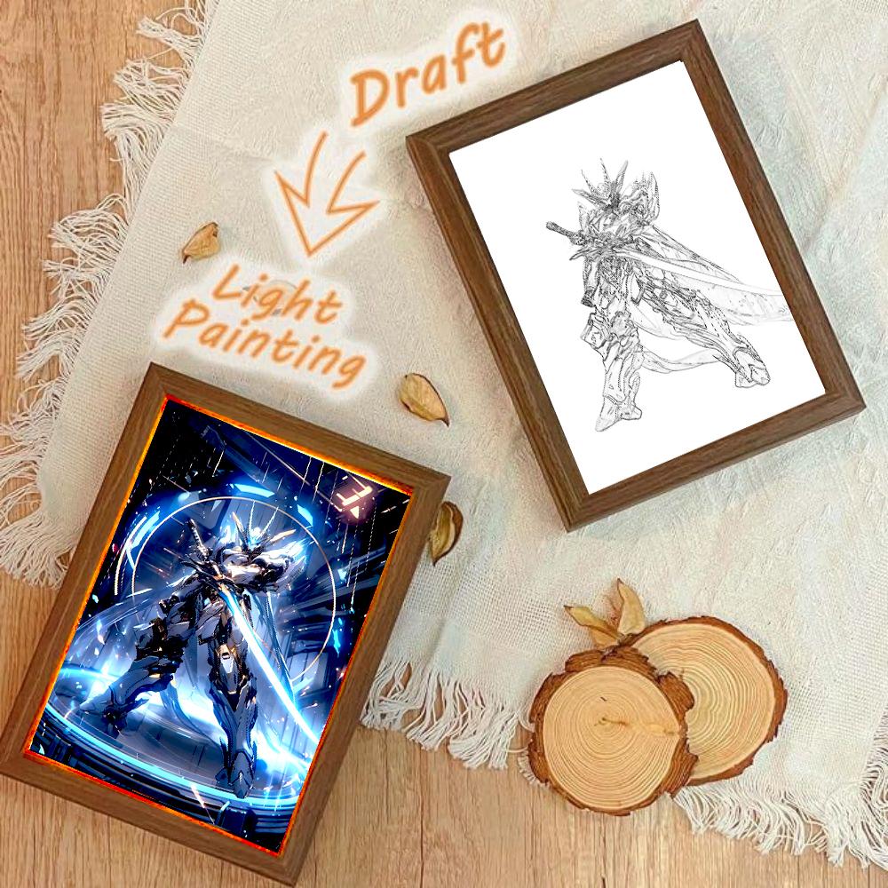 Anime Figure Gundam Light Painting Photo Frame Original Action Figures Led Night Light PVC Collectible Model Toy Christmas Gifts