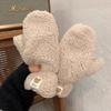 Winter Riding Plus Velvet Thickened Warm and Cold Proof Lamb Velvet Bear Label Cute Gloves for Women Halter Neck Student Gloves