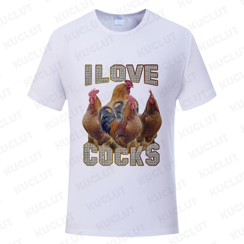 I Love Cocks Funny Roosters Meme T-shirt Chicken Enthusiast Short Sleeve T-shirt Men Women's Summer T-shirt Street Clothing