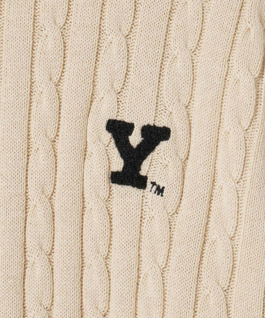 YALE Y Logo Cable Round Knit Ivory