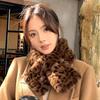 Retro Thicken Warm Leopard Print Scarf For Women Windproof Faux Fur Scarf Soft Faux Collar Cross Scarf Winter Scarf Neck Wrap