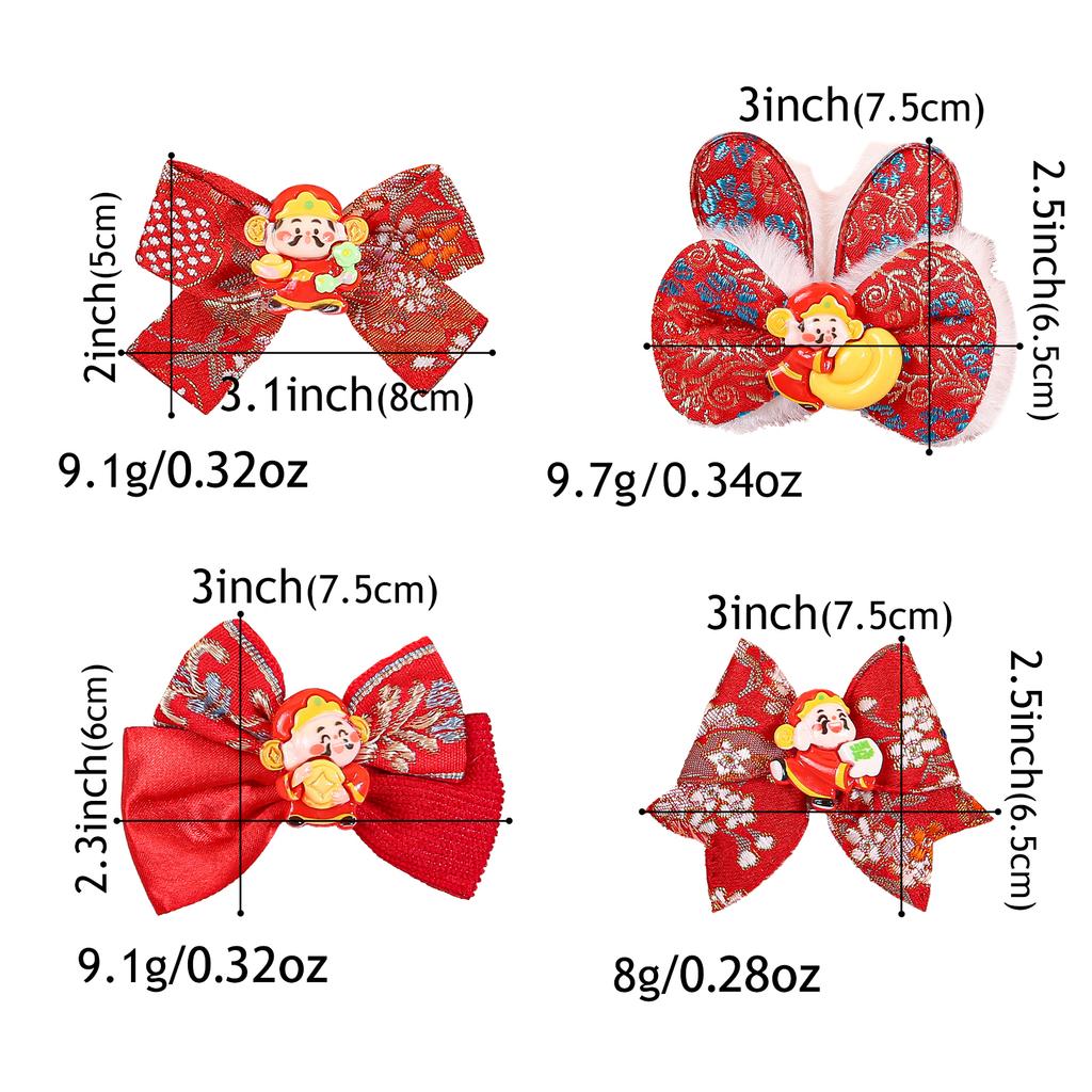 2pcs Chinese New Year Hair Bows Hair Clips Children Kids Hair Clips Barrettes Girls New Year Party Hair Accessories Headwear