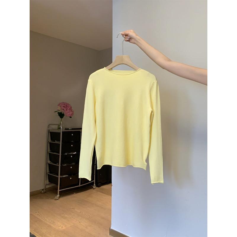 Simple round neck basic knitted bottoming shirt women's autumn and winter casual loose inner top curled sweater