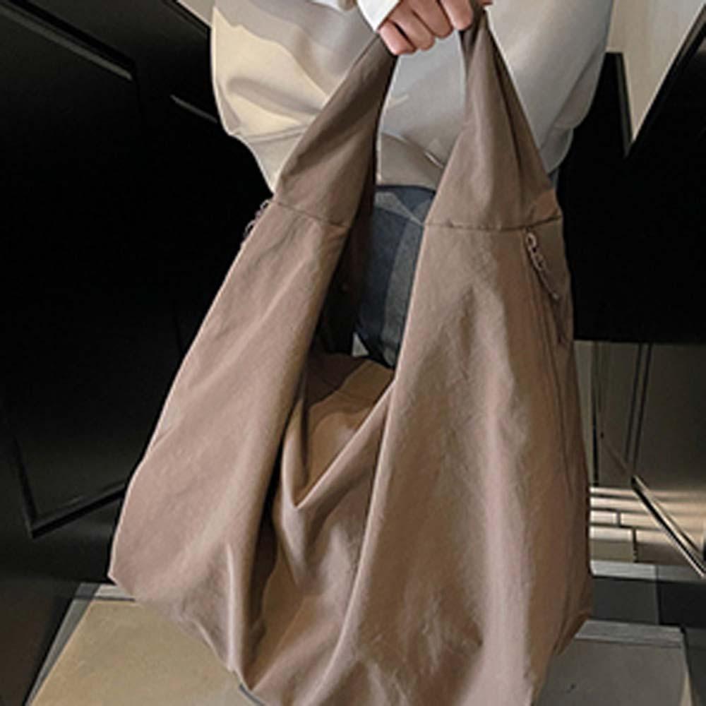 

Casual Nylon Shoulder Bag Double Zipper Design Storage Pouch Versatile Commuting Handbag Women жовтий