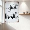 Rustic Vintage 'Just Breathe' Metal Tin Sign with Weathered Brown Border & Distressed Look - Wall Decor for Home, Office, Cafe,