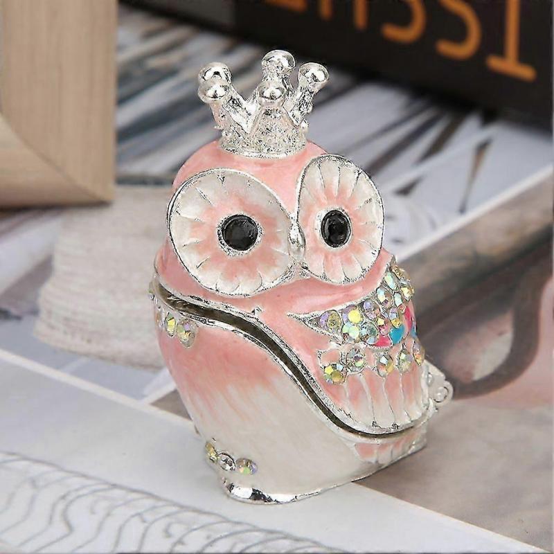 Hand Enameled Trinket Box Colorful Owl Decoration Ornament Metal Crafts Collectibles