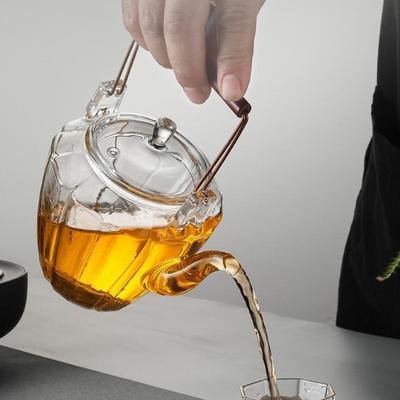 500ml/600ml Glass Teapot Kettle with Wooden Handle Heat Resistant Glass Teapot Kung Fu Tea Brewing Pot for Home Office Tea Room