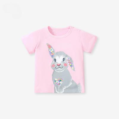 Cotton T-shirt Children's Short-sleeved Top Summer New Cotton Girls' T-shirt Cartoon Offset Round Neck Children's T-shirt