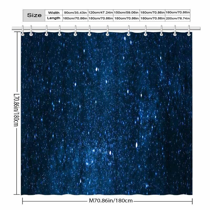 Starry Night Shower Curtain Navy Blue Background White And Blue Stars Design Waterproof Bath Decor Elegant Celestial Bathroom