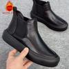 Fashion Genuine Leather Men's Boots Black Classic High-quality Thick Bottom Style Leisure and Fashion Party Office Outdoor Warm Shoes