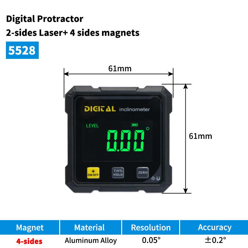 

SHAHE 4-sided Digital Angle Portactor Dual Laser Inclinometer Magnetic Digital Angle Finder Rechargeable Digital Level Box 5528 NO logo
