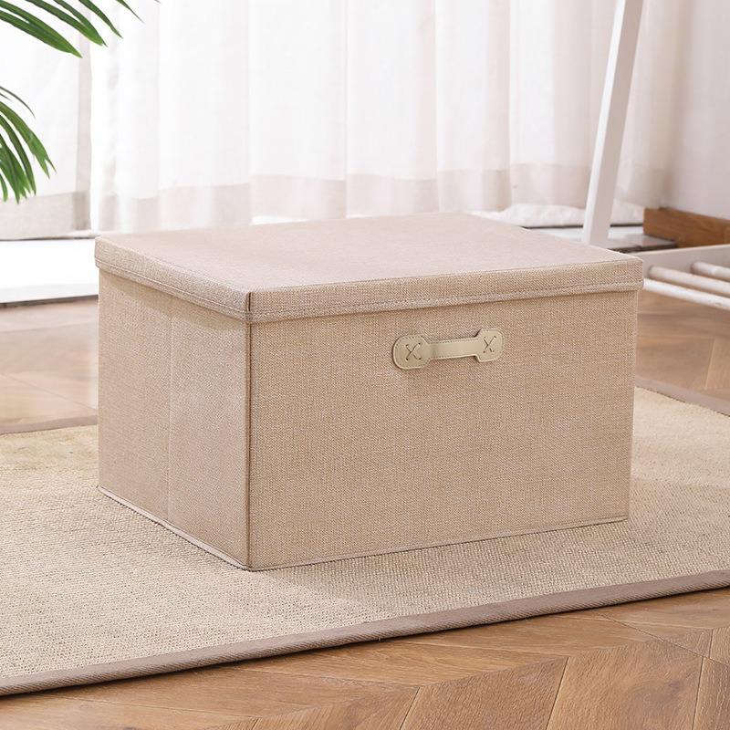 Caja de Almacenamiento Portátil de Algodón y Lino con Tapa, Caja Organizadora de Ropa, Caja Organizadora de Juguetes para Armario, Caja para Mudanzas