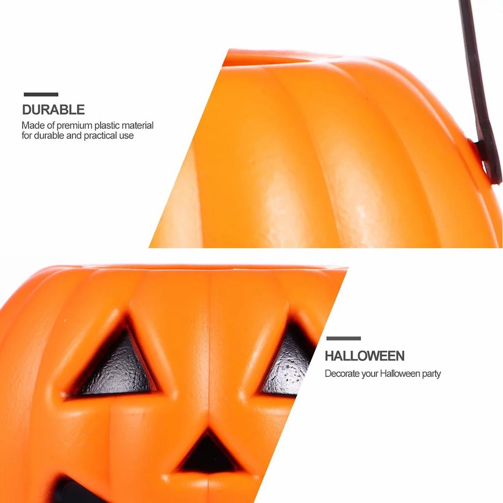 2 Pcs Children'S Pumpkin Pail Halloween Bucket Kettle Portable Candy Lantern Holder Trick Treat Orange Candy Buckets