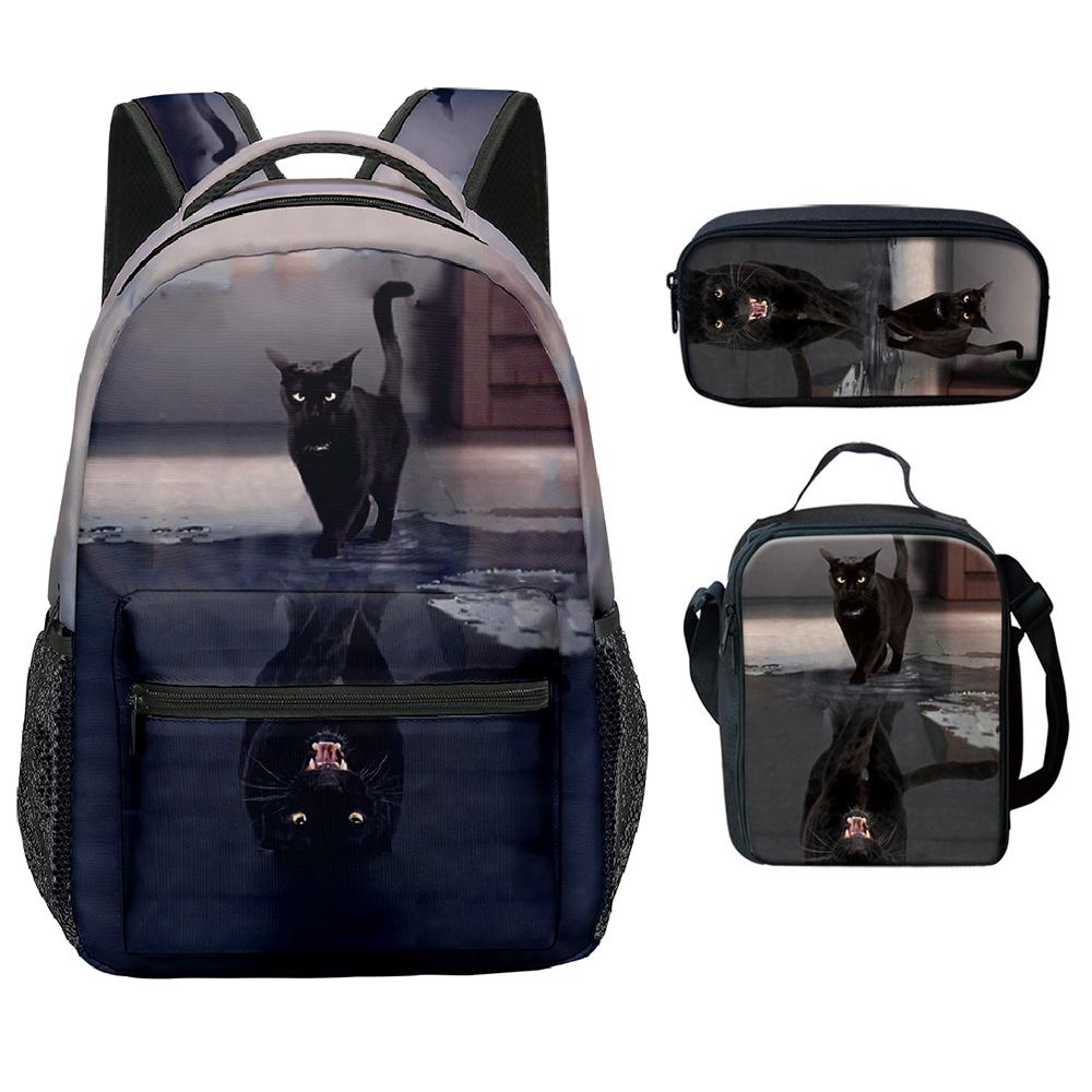 Classic Novelty Cool Cute Cat Pattern 3D Print 3pcs/Set Student School Bags Laptop Backpack Crossbody Lunch bag Pencil Case