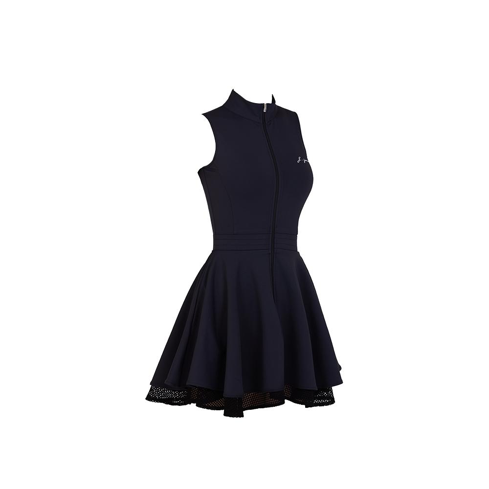 J.JANE Front Zipper Double Flare Dress (Black)