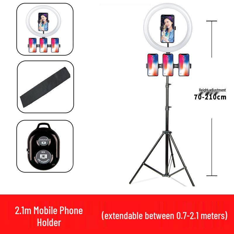 Mobile Streaming Stand with LED Fill Light and Multi-Camera Mount for Desktop and Outdoor Photography
