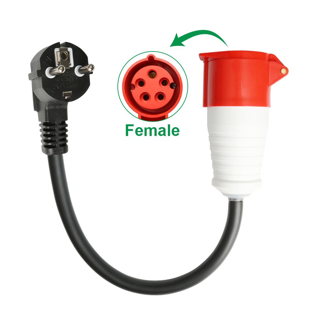 Adapter do ładowarki EV PEOKE Gniazdo Schuko na Czerwone Gniazdo CEE 5 Pinów 1 Faza 16A na 3 Fazy 32A Żeńska Wtyczka CEE Niebieska do Ładowania Przenośnego