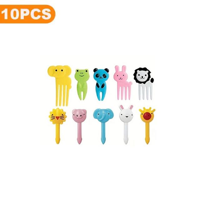 10Pcs/set Animal Fruit Fork Bento Lunch Food Grade Plastic Mini Cartoon Kids Cake Fruit Toothpick Bento Accessories Party Decoration